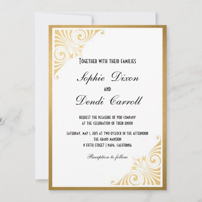Invitation Mariage Gold Art Déco (Devant)
