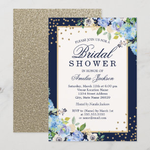 Invitation Mariage Gold Blue floral Étincelle