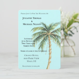 Invitation Mariage Gold Blue Tropical Palm Tree
