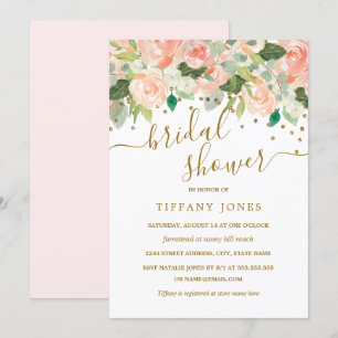 Invitation Mariage Gold Blush Peach Floral Aquarelle Fête de