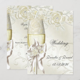 Invitation Mariage Gold Cream Pearl Floral Roses 2