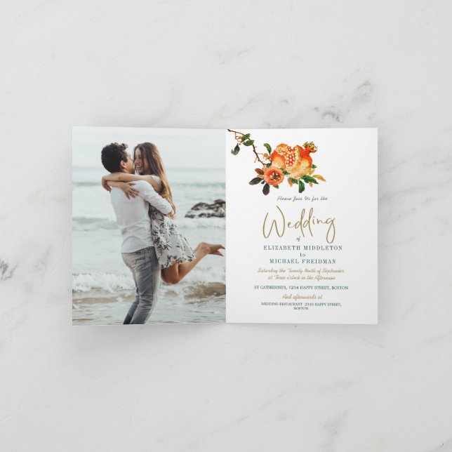 Invitation Mariage Gold Elegant Photo Botanique moderne (Intérieur)