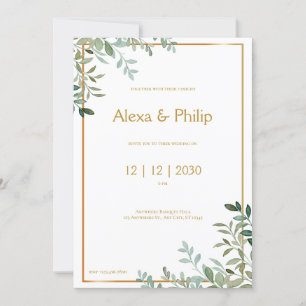 Invitation Mariage Gold et Green Foliing