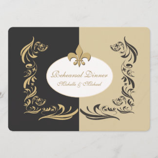 Invitation Mariage Gold Sand and Black Fleur de Lis