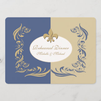 Invitation Mariage Gold Sand and Ice Blue Fleur de Lis