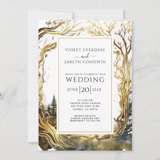 Invitation Mariage  Gold Trees Mariage Enchanted Forest Porta (Devant)