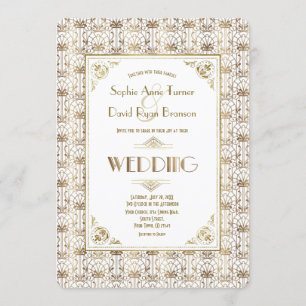 Invitation Mariage   Gold White Roaring 20s Art Déco
