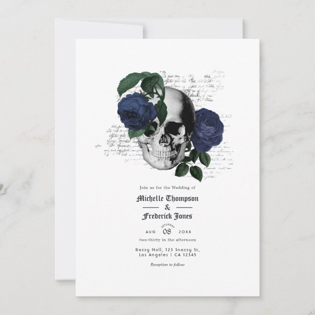 Invitation Mariage gothique bleu bleu marine (Devant)