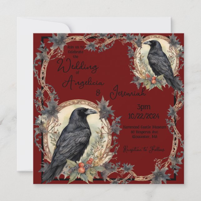 Invitation Mariage gothique Corbeau noir (Devant)