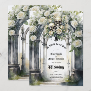 Invitation Mariage gothique Crânes noirs et blancs Crânes flo