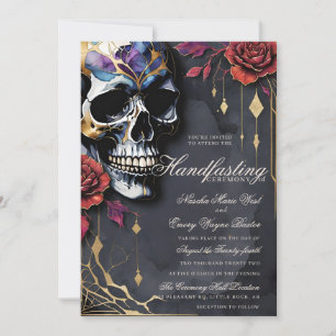 Invitation Mariage gothique de Halloween avec crâne et roses