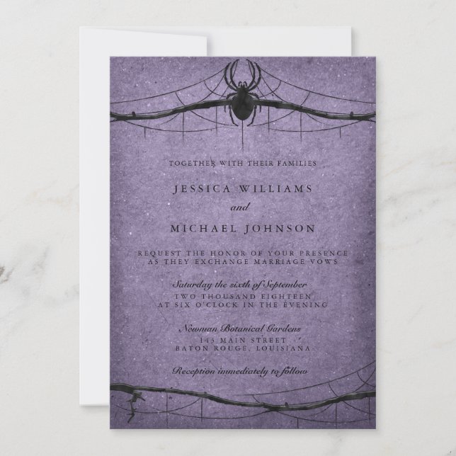 Invitation Mariage gothique de Halloween d'araignée (Devant)