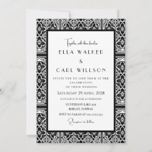 Invitation Mariage gothique de luxe en carreaux noirs et blan