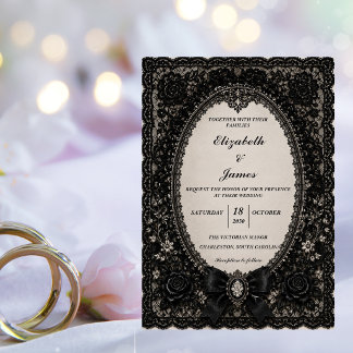 Invitation Mariage gothique de luxe en dentelle noire victori