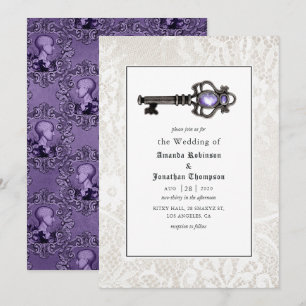 Invitation Mariage gothique de phrénologie violet et noir vic