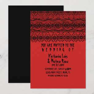 Invitation Mariage gothique dentelle rouge noir