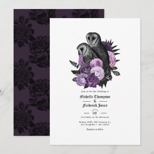 Invitation Mariage gothique des hiboux de luxe violet
