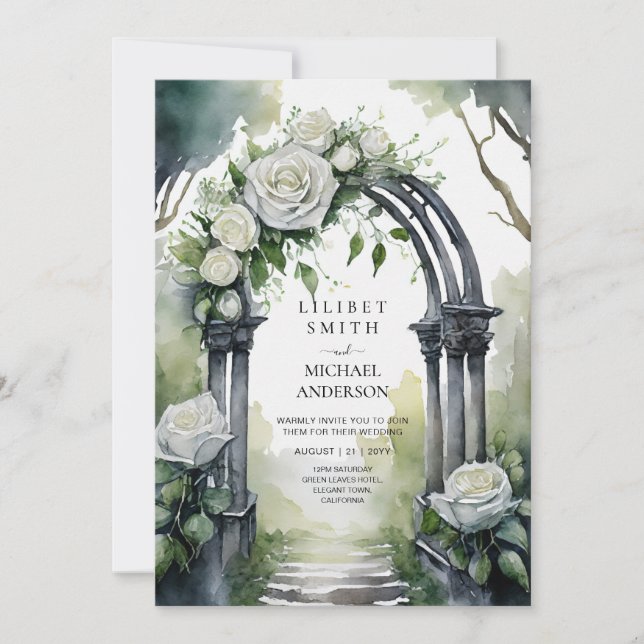 Invitation Mariage gothique des Roses blanches (Devant)