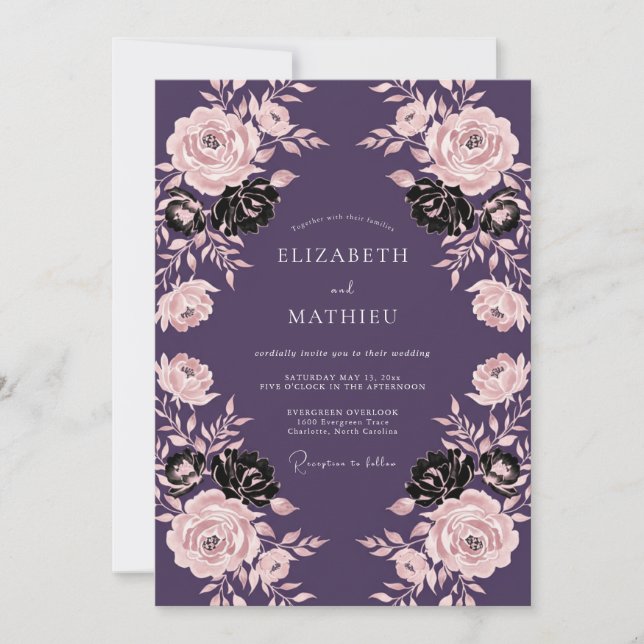 Invitation Mariage gothique dramatique prune (Devant)
