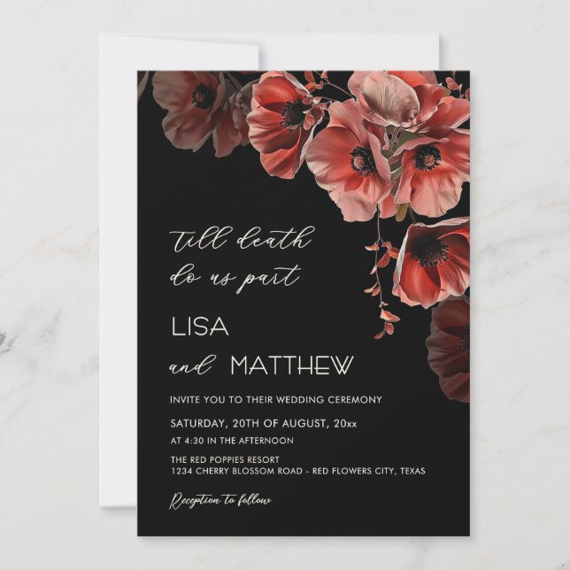 Invitation Mariage gothique élégant rouge et noir (Devant)