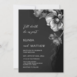 Invitation Mariage Gothique Fleurs Noir Argent Et Blanc 