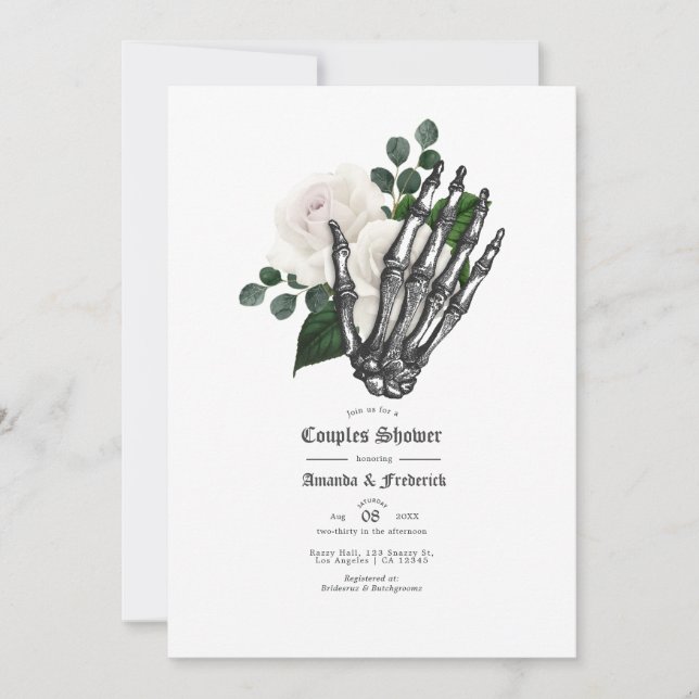 Invitation Mariage gothique floral blanc pour couples Shower (Devant)