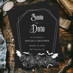 Invitation Mariage gothique floral noir Enregistrer la date