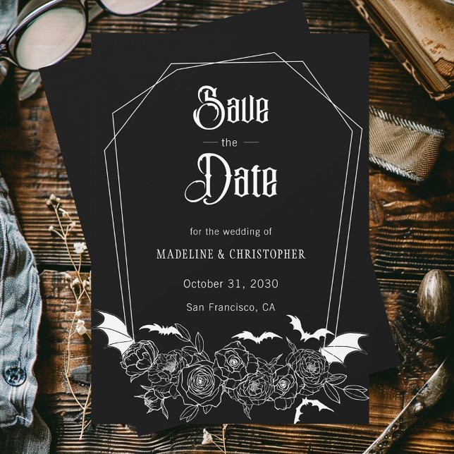 Invitation Mariage gothique floral noir Enregistrer la date (Créateur téléchargé)
