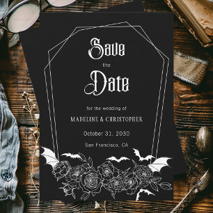 Invitation Mariage gothique floral noir Enregistrer la date