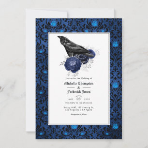 Invitation Mariage gothique floral noir et bleu