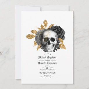 Invitation Mariage gothique floral noir et or crâne Shower