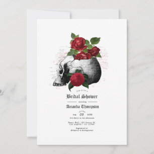 Invitation Mariage gothique floral rouge et noir avec crâne