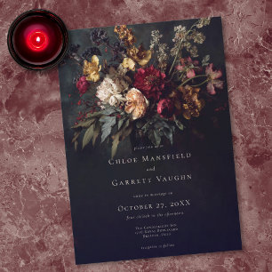 Invitation Mariage gothique floral sombre romantique et lunat