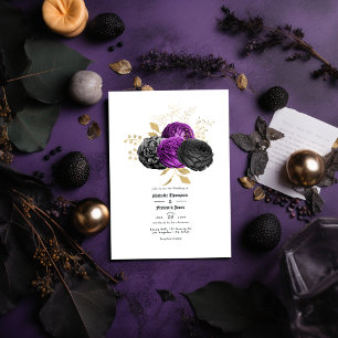 Invitation Mariage gothique floral vintage violet et noir