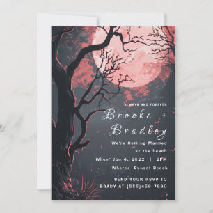 Invitation Mariage gothique forêt bleu-gris et lune rose