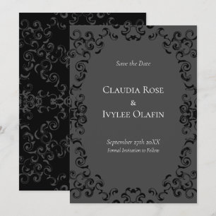 Invitation Mariage gothique gris et noir