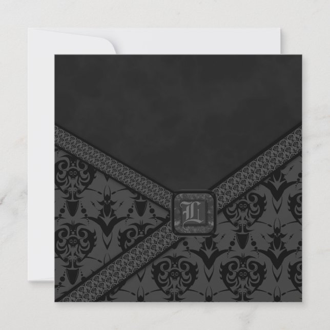 Invitation Mariage gothique gris et noir en dentelle (Devant)
