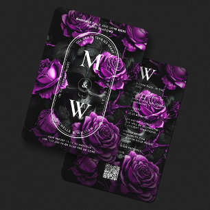 Invitation Mariage gothique Monogramme Crâne pourpre Roses