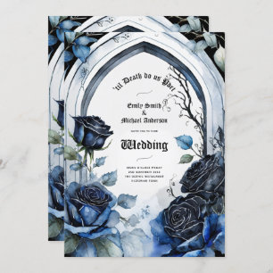 Invitation Mariage gothique Noir Bleu Rose Arch Alternative