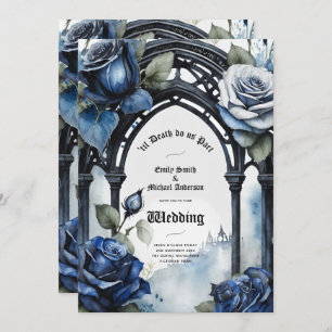 Invitation Mariage gothique Noir Bleu Rose Arch Alternative