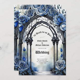 Invitation Mariage gothique Noir Bleu Rose Arch Alternative