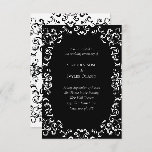 Invitation Mariage gothique noir et blanc (Devant / Derrière)