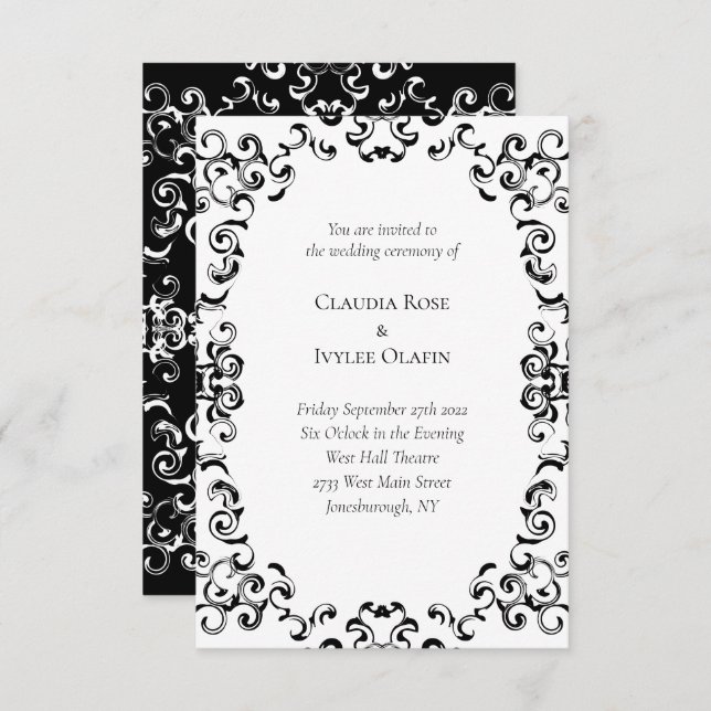Invitation Mariage gothique noir et blanc (Devant / Derrière)