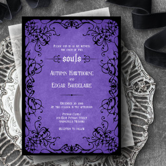 Invitation Mariage gothique noir pourpre
