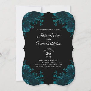 Invitation Mariage gothique noir Rose turquoise
