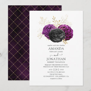 Invitation Mariage gothique noir violet et or