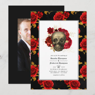 Invitation Mariage gothique photo crâne floral
