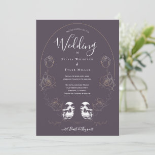 Invitation Mariage gothique pourpre fleuri du crâne