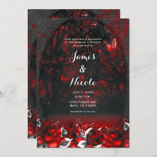 Invitation Mariage gothique Rose de la Forêt Rouge et Noire