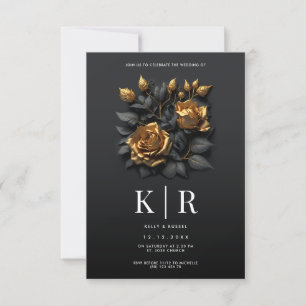 Invitation Mariage gothique Rose d'or noir